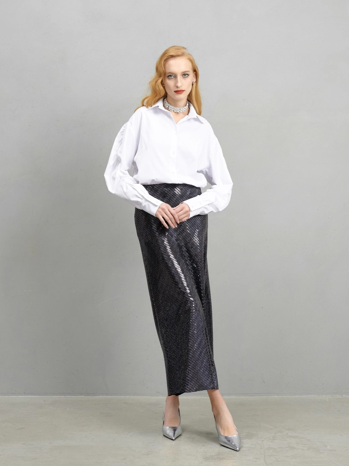 Рубашка оверсайз со сборкой на рукавах