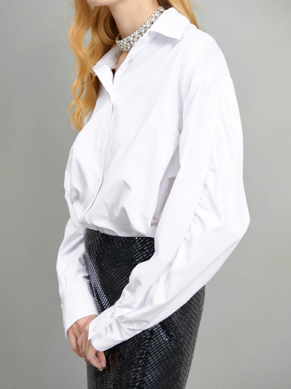 Рубашка оверсайз со сборкой на рукавах