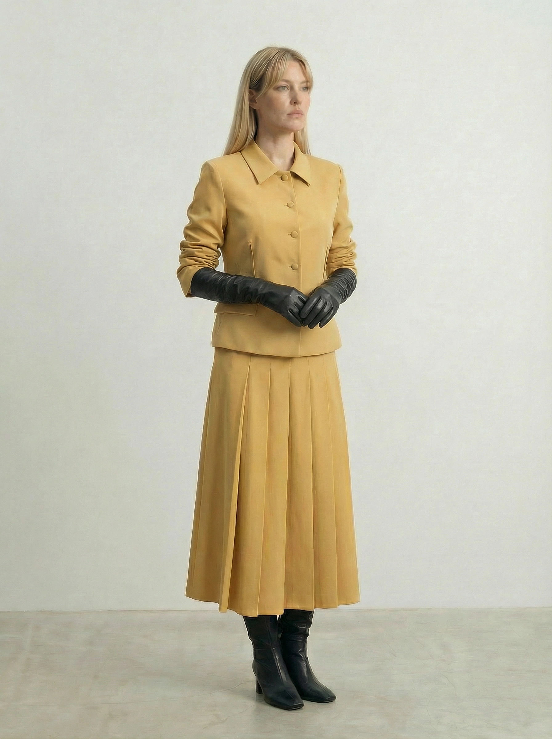 Горчичная юбка в складку