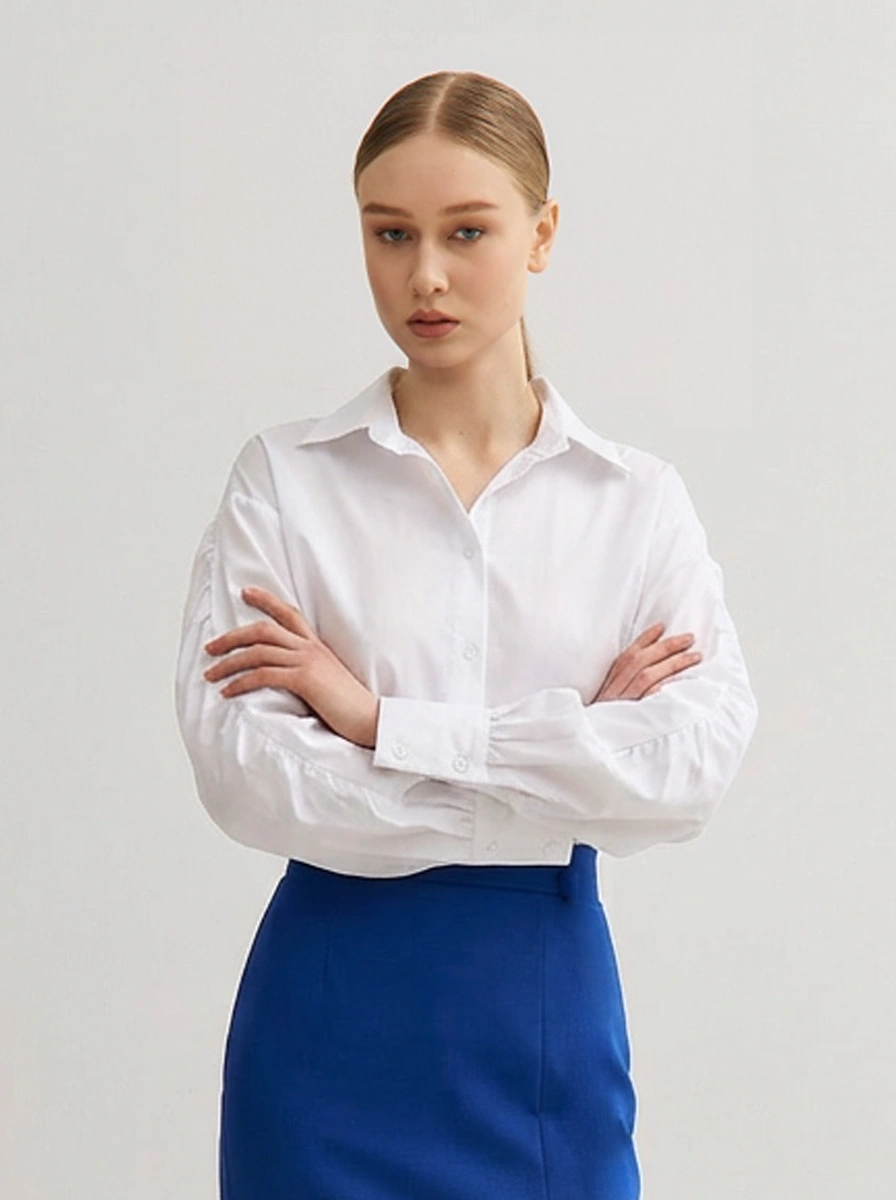 Рубашка оверсайз со сборкой на рукавах