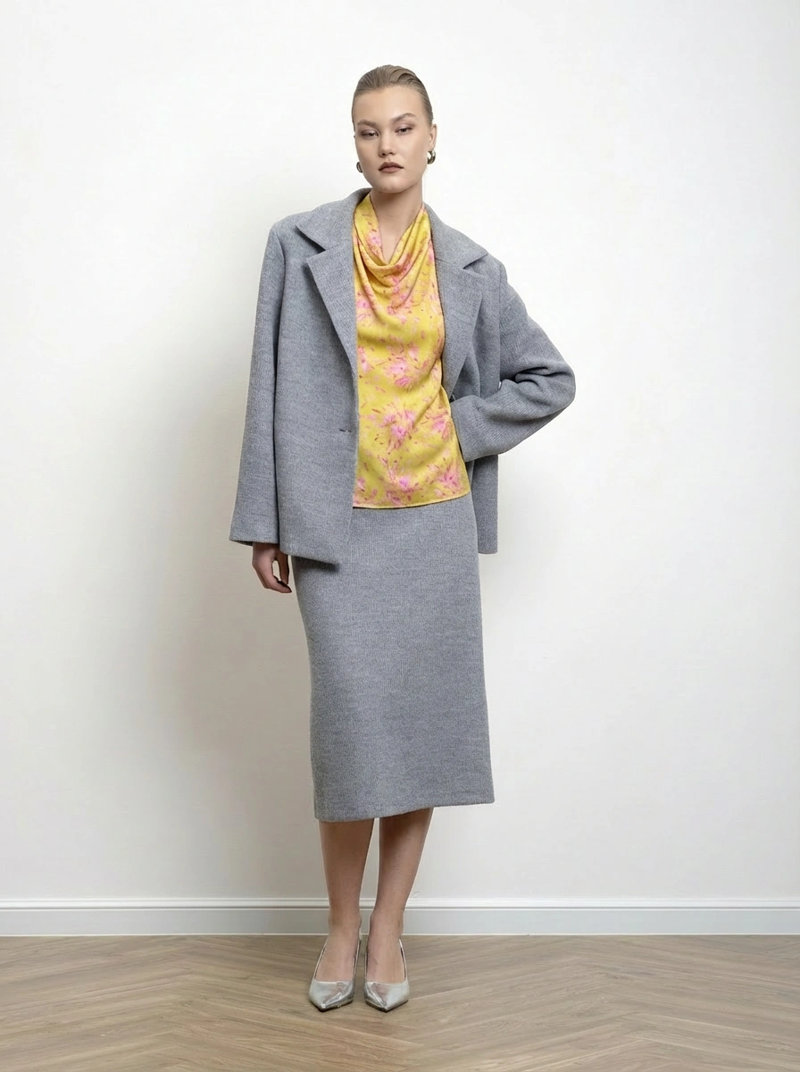 Серая юбка из трикотажа