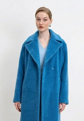 Синее пальто кокон