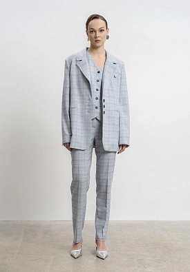 Голубые укороченные брюки в клетку