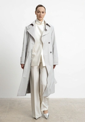 Двубортный тренч в стальном оттенке