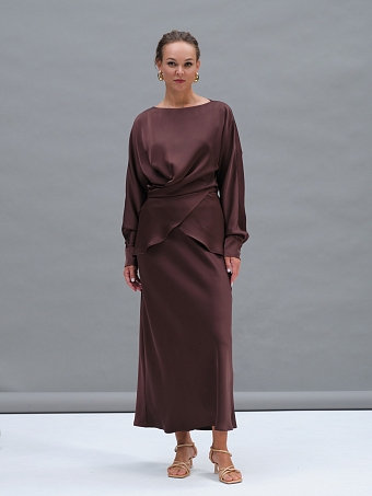 Шоколадная атласная юбка Gaia